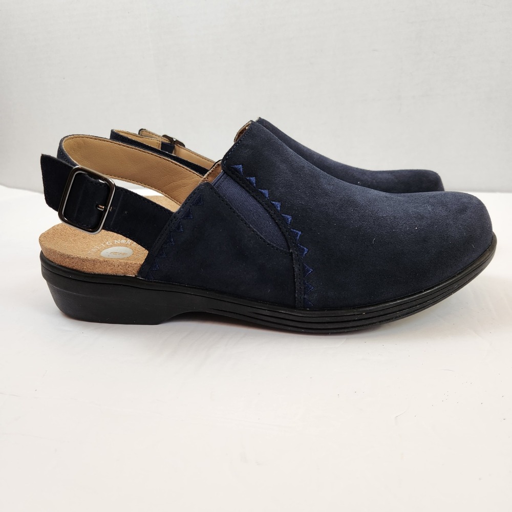 Revitalign Women's Navy Suede Slingback Clogs Cork Wedge Comfort Shoes Size 9.5 - Picture 4 of 9